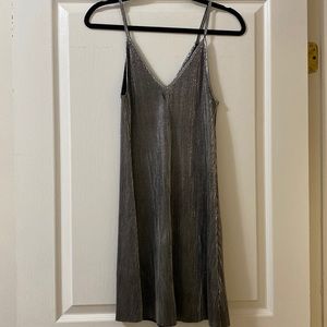 Grey Metallic Accordion Cocktail Shift Dress